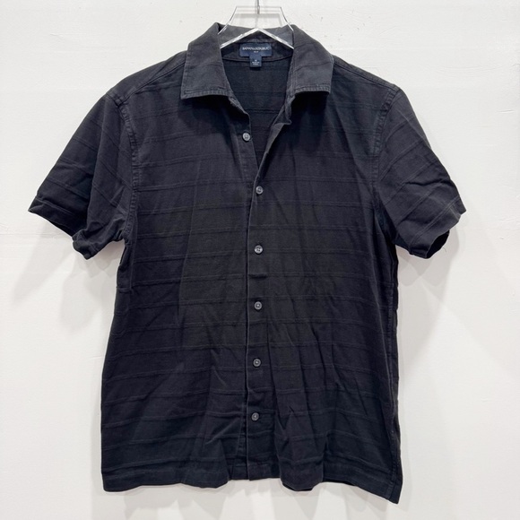Banana Republic Black Button Down Short Sleeve Polo Shirt Cotton Medium - Picture 1 of 6